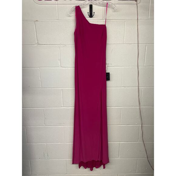 NWT Mac Duggal Sz 8 Candy Pink Jersey One Shoulder Draped Back Gown full length - Picture 4 of 8